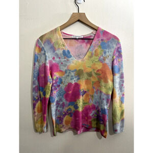 Vtg Y2K Maximalist Groovy Watercolor Floral Sweater Artsy Pastel Funky Boho 90s